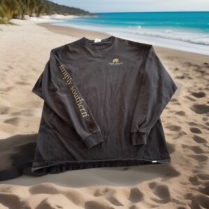 Simply Southern Plaid Red Gold Elephant L/S T-Shirt Black 100% Cotton Ladies XL